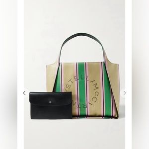 Stella McCartney Stripe Raffia Large tote Bag+pouch